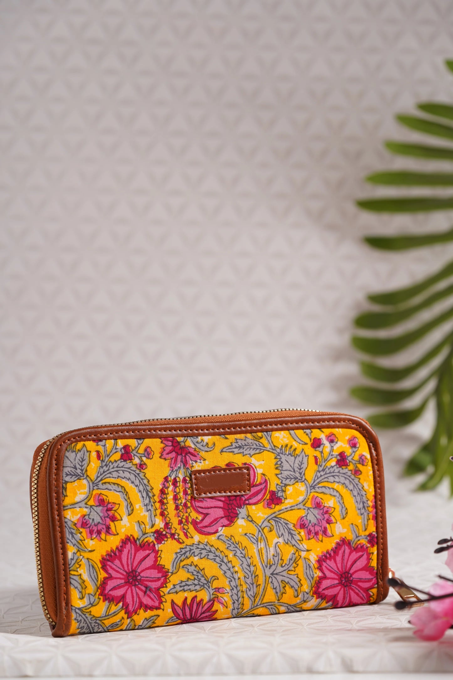 Bohemian Yellow Vegan Leather Hand Clutch Wallet - 02