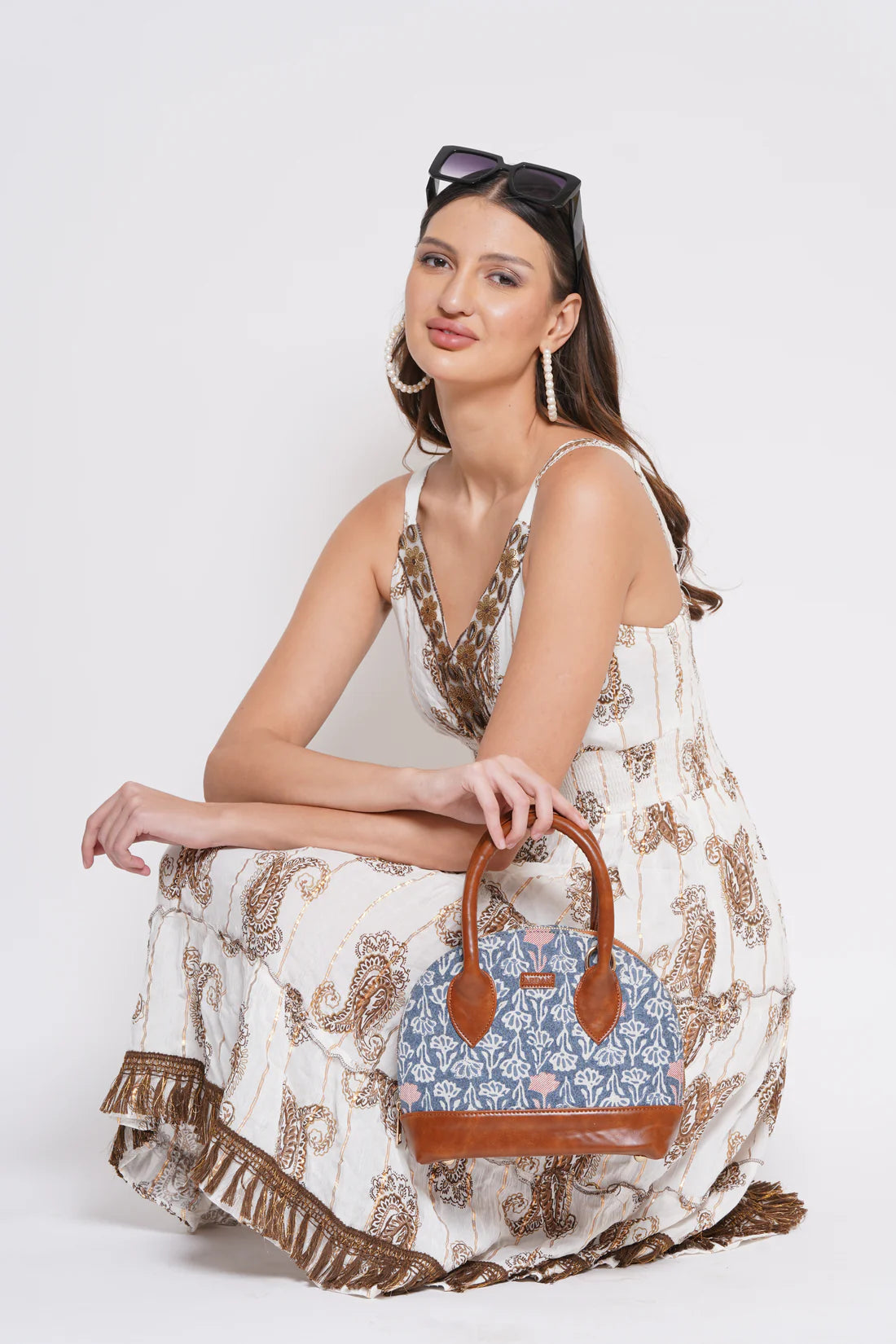Bohemian Vegan Leather blue Handbag along with Sling - 13
