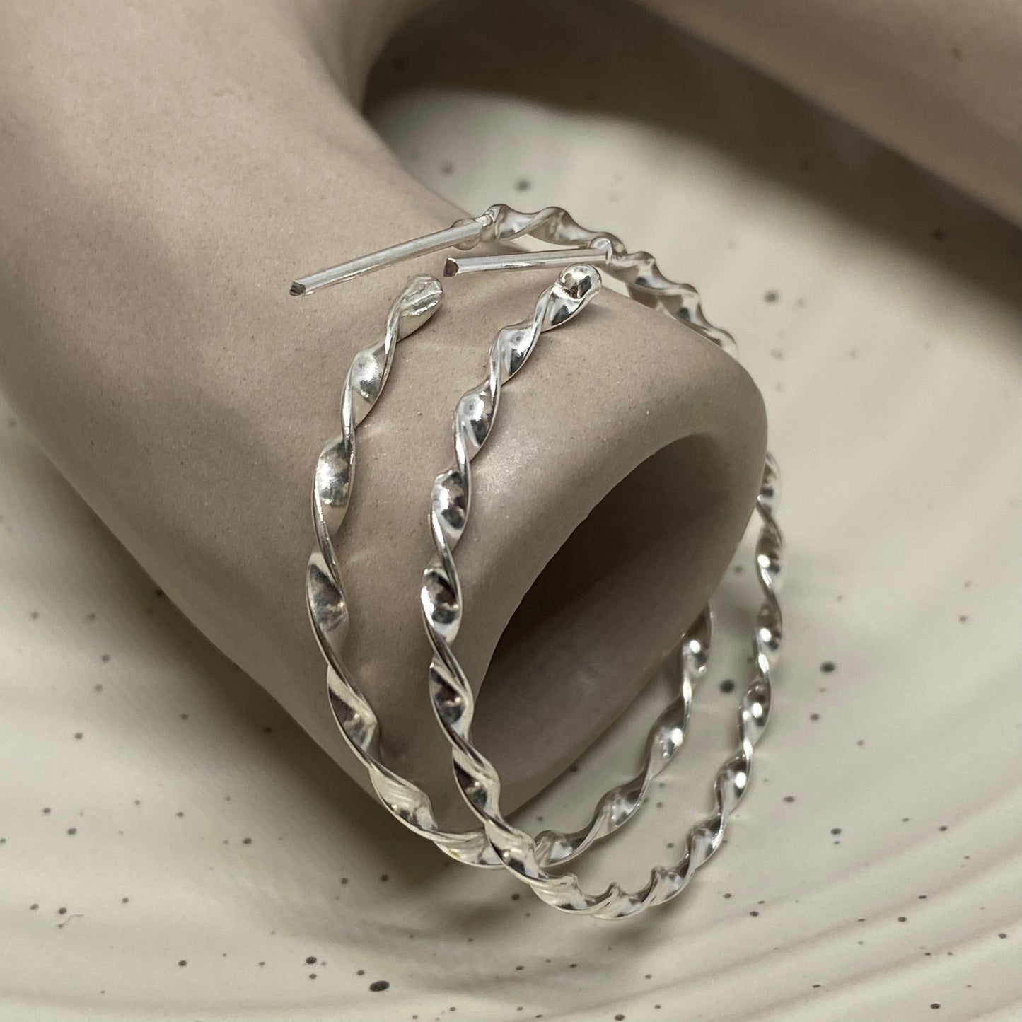 Large Silver Twisted Hoop - 52