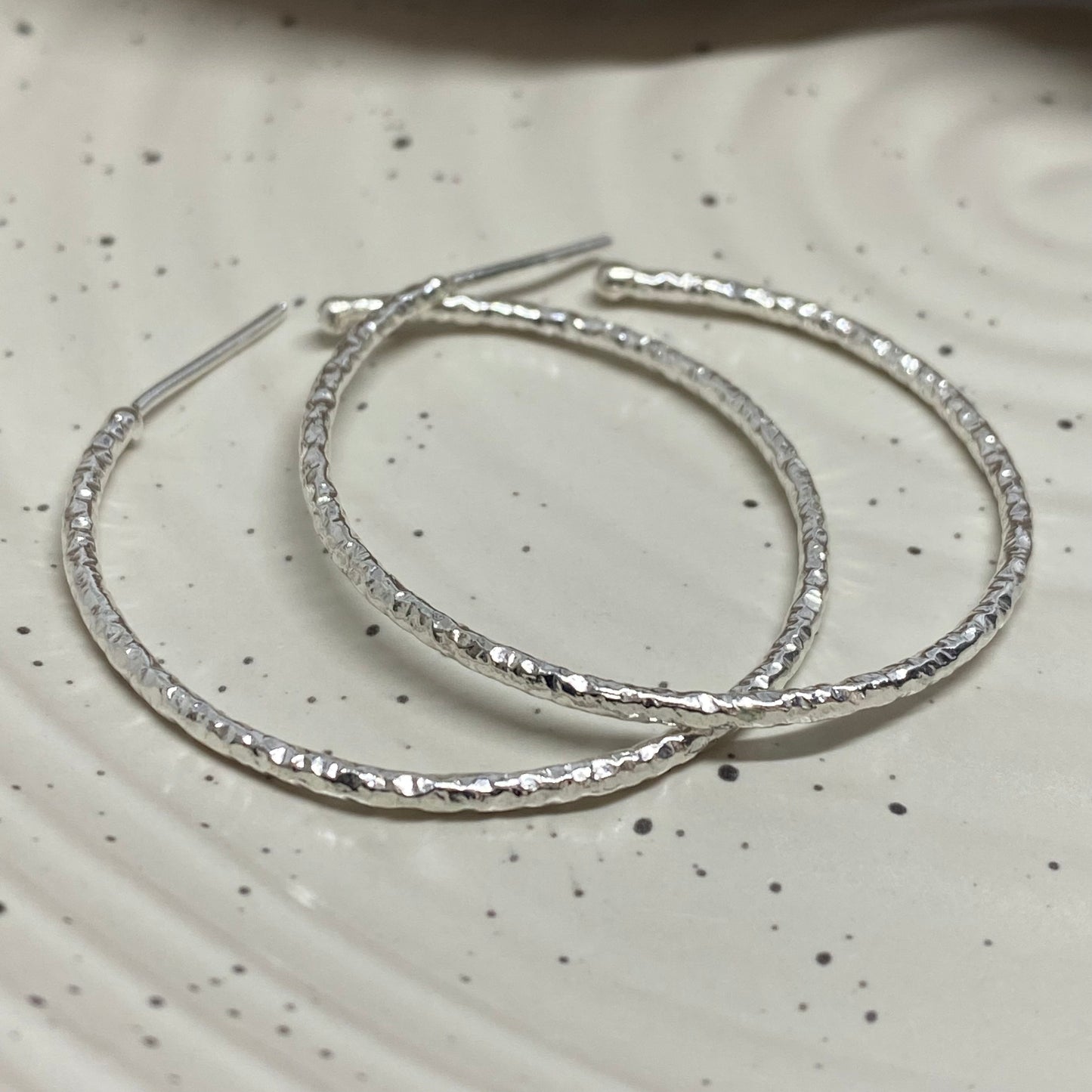 Large Hammered Silver Hoop - 53