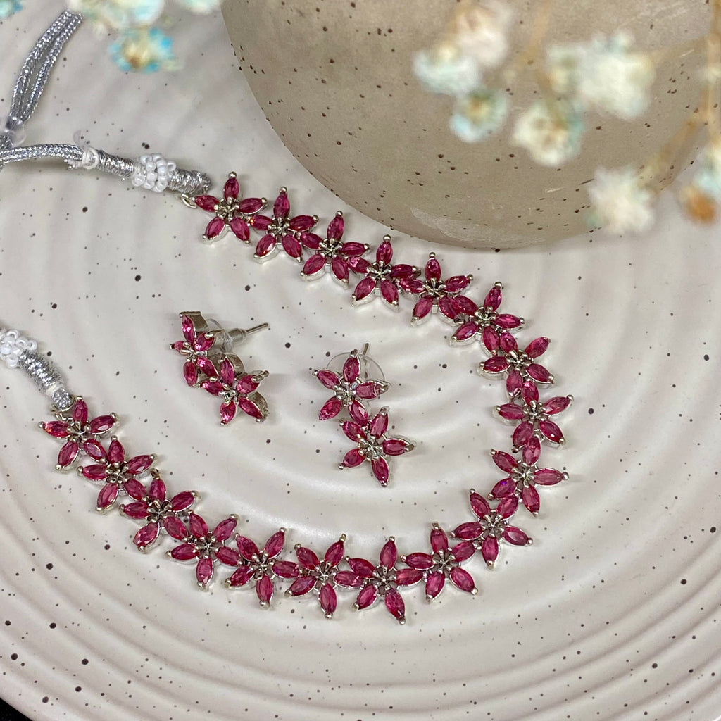Floral American Diamond Necklace Set