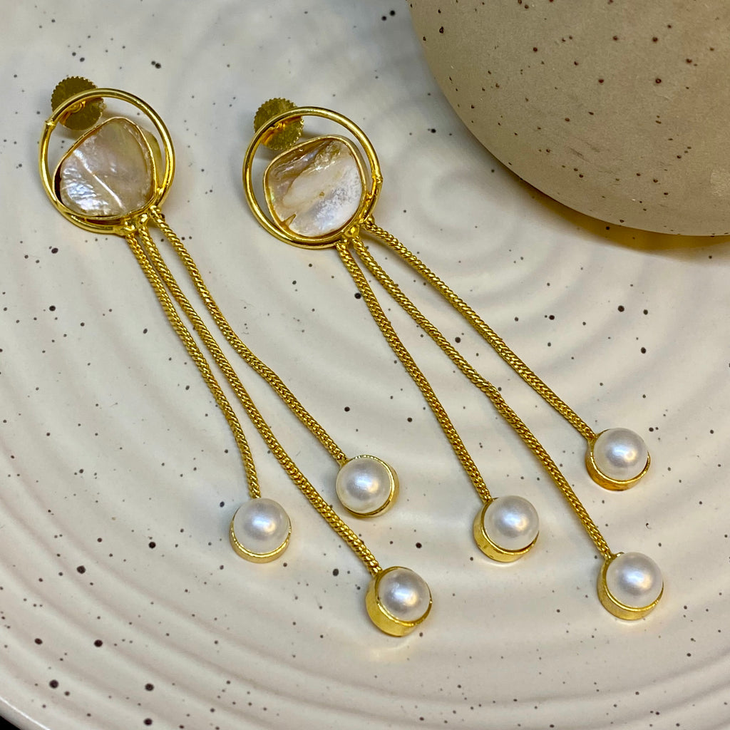 Pearl Tribal Chain Earring