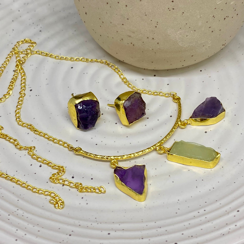 Natural Uncut Stone Necklace Set