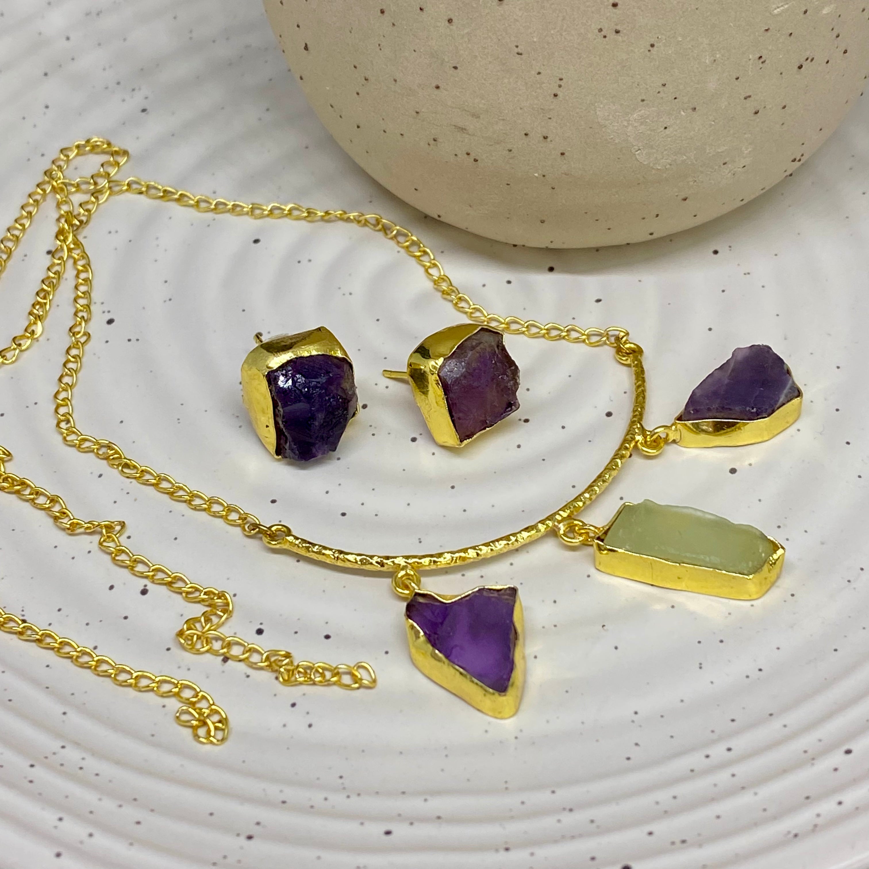 Natural Uncut Stone Necklace Set