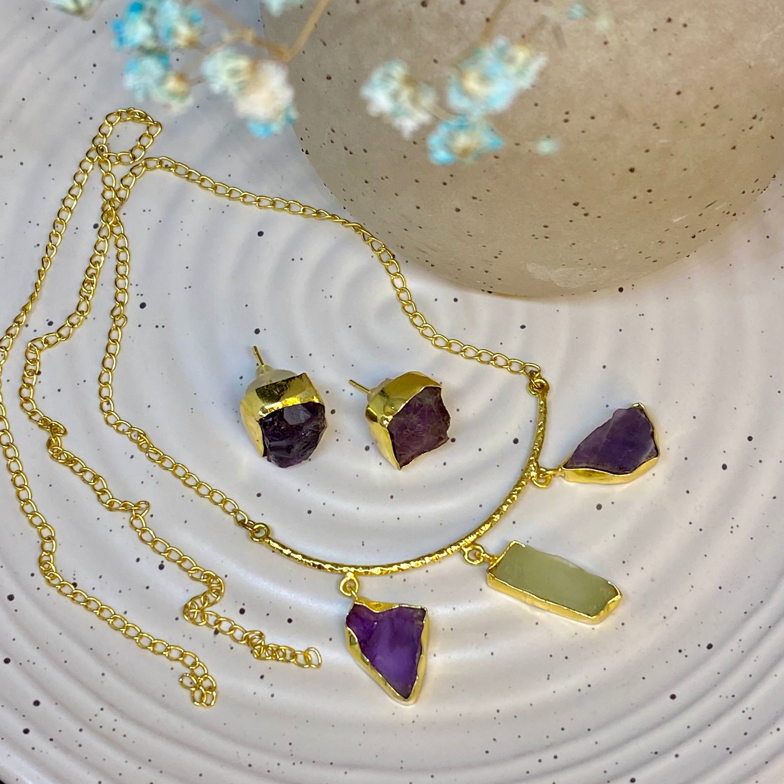 Natural Uncut Stone Necklace Set