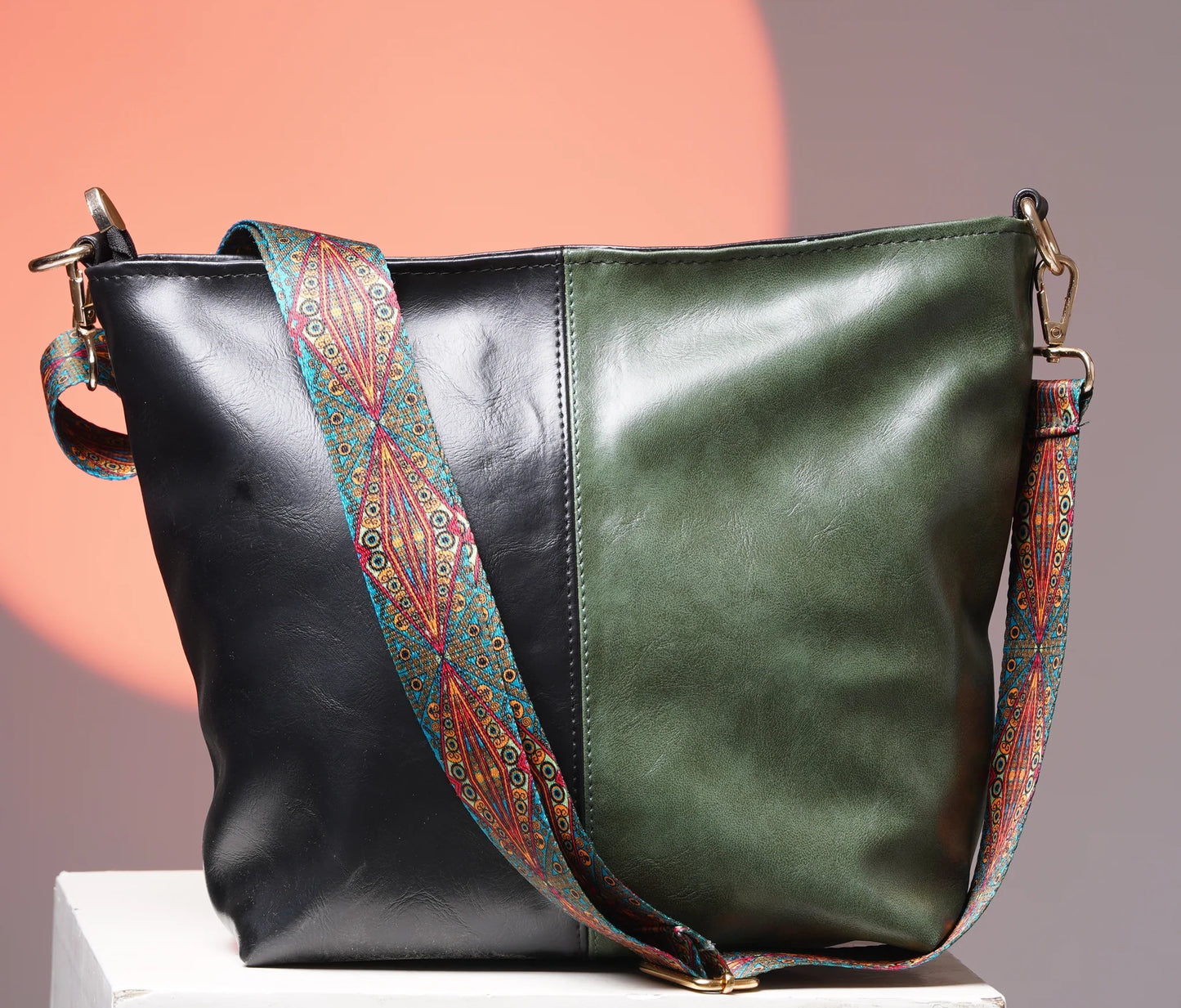 Charcoal Green Vegan Leather Crossbody Handbag along with Sling - 10