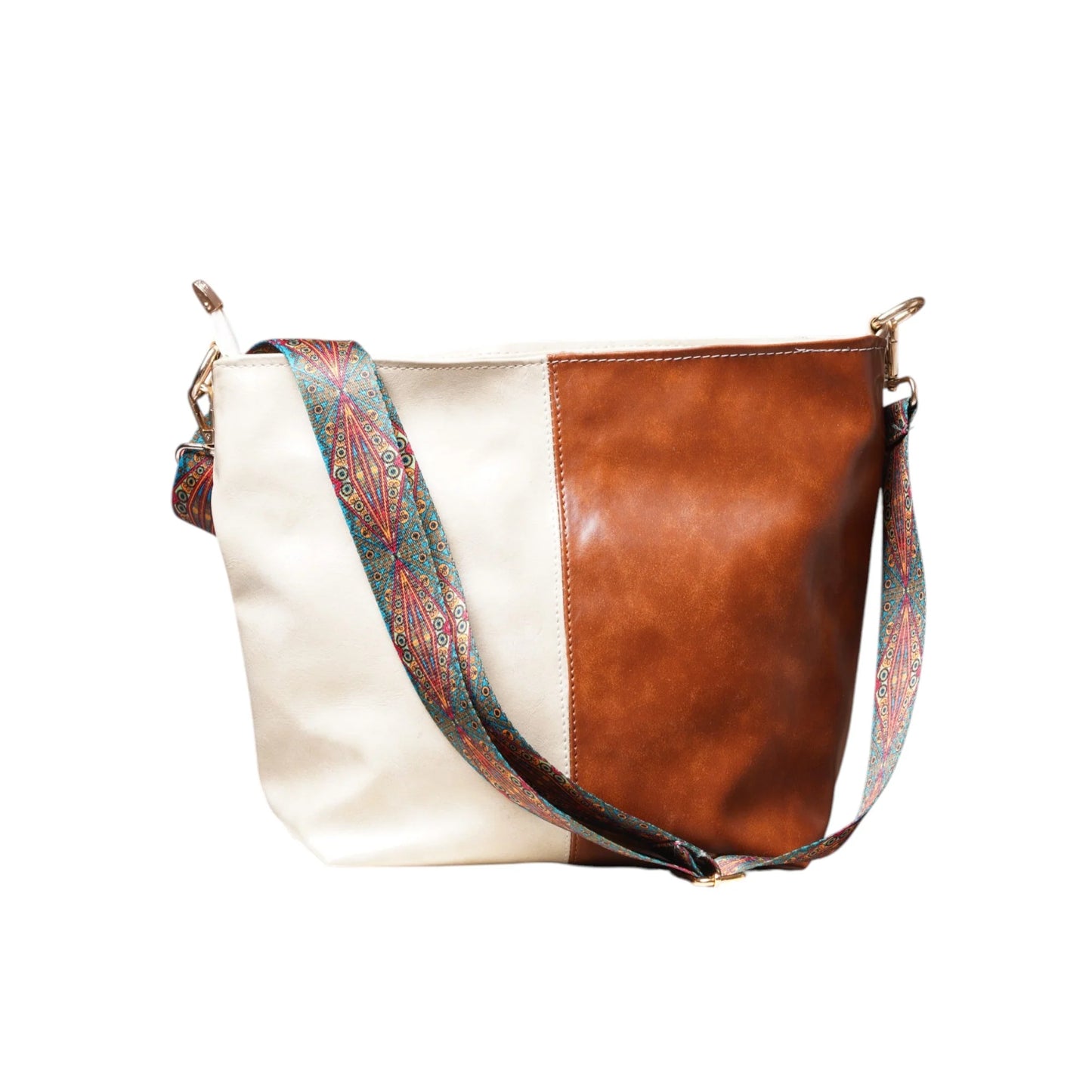 Creamy Beige Vegan Leather Crossbody Handbag along with Sling - 11
