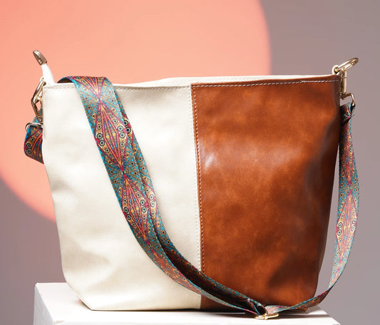 Creamy Beige Vegan Leather Crossbody Handbag along with Sling - 11