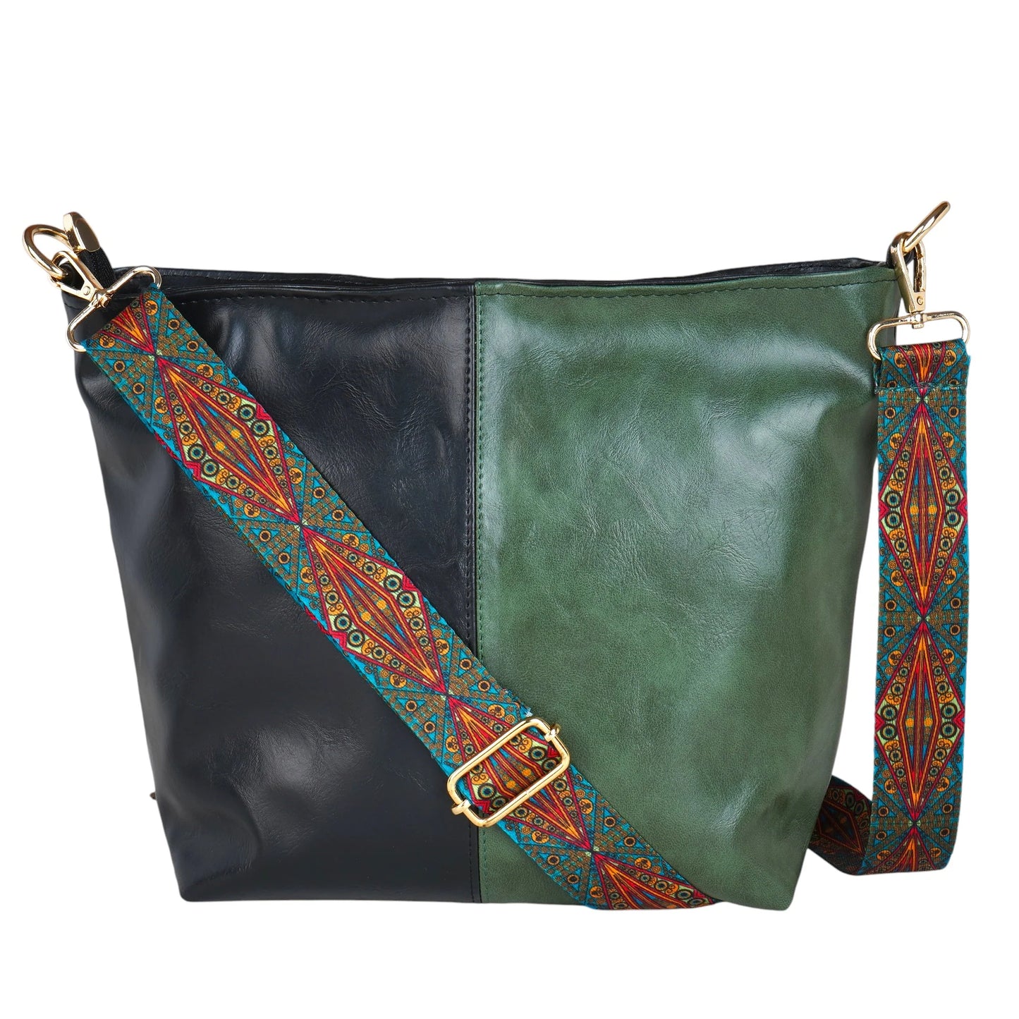 Charcoal Green Vegan Leather Crossbody Handbag along with Sling - 10