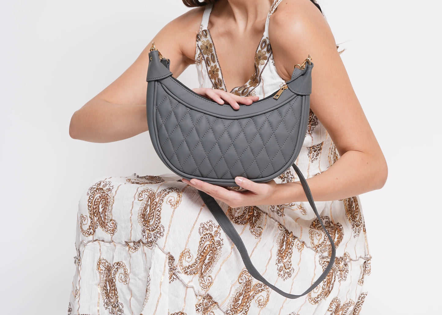 Luxury Leather Quilted Handbag/Sling Bag/Moon Bag - 02