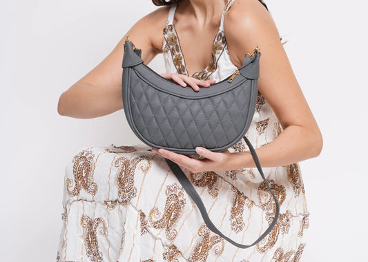 Luxury Leather Quilted Handbag/Sling Bag/Moon Bag - 02