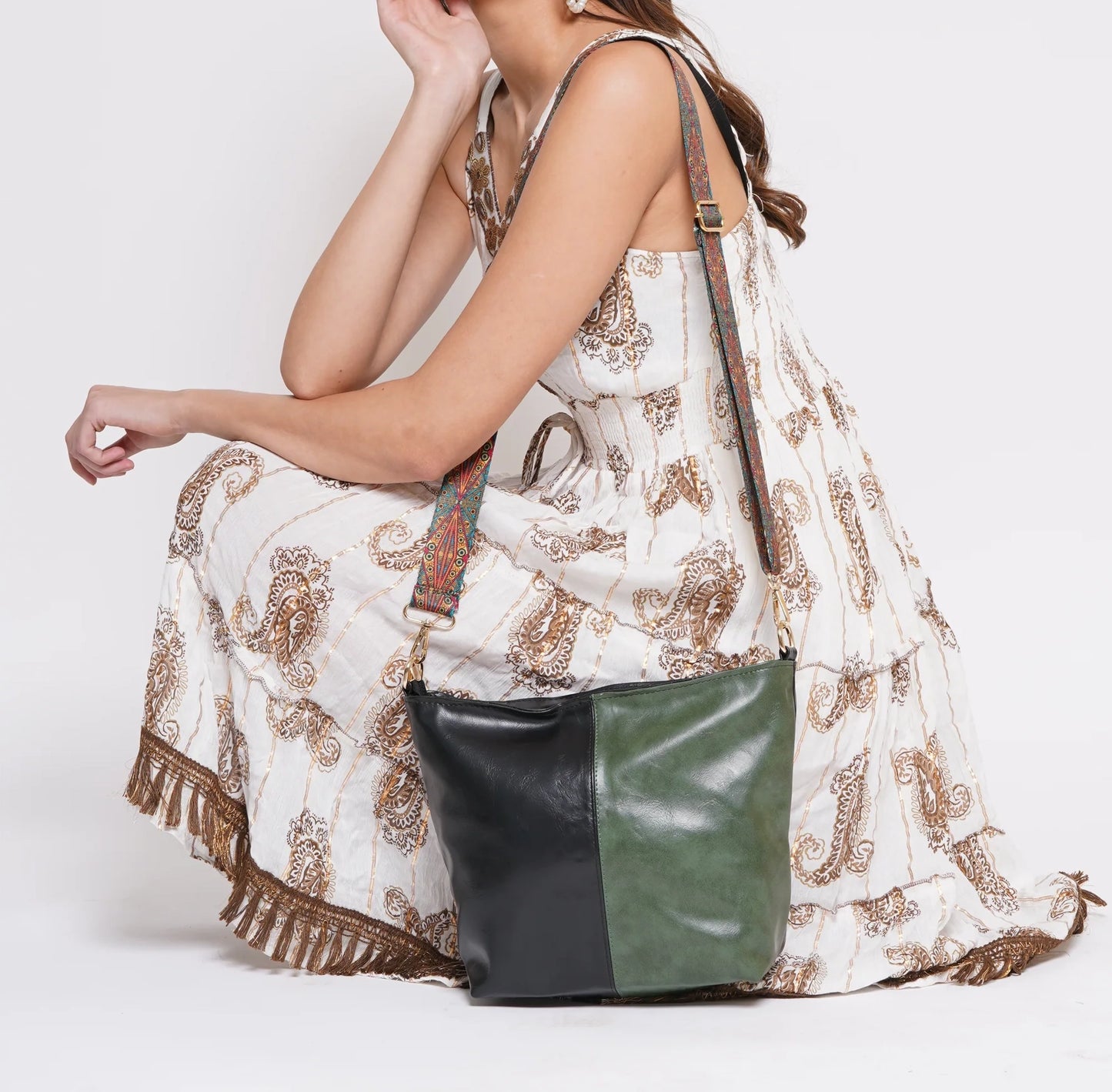 Charcoal Green Vegan Leather Crossbody Handbag along with Sling - 10