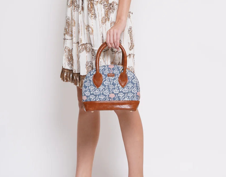 Bohemian Vegan Leather blue Handbag along with Sling - 13