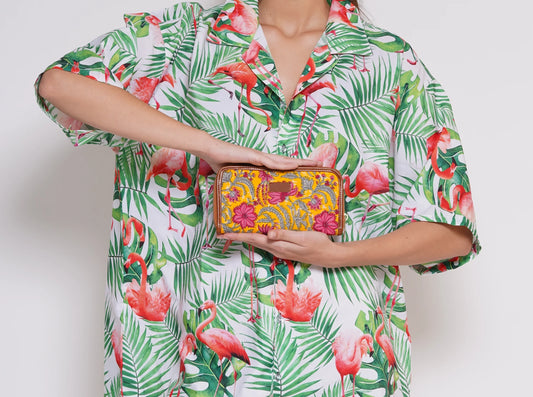 Bohemian Yellow Vegan Leather Hand Clutch Wallet - 02