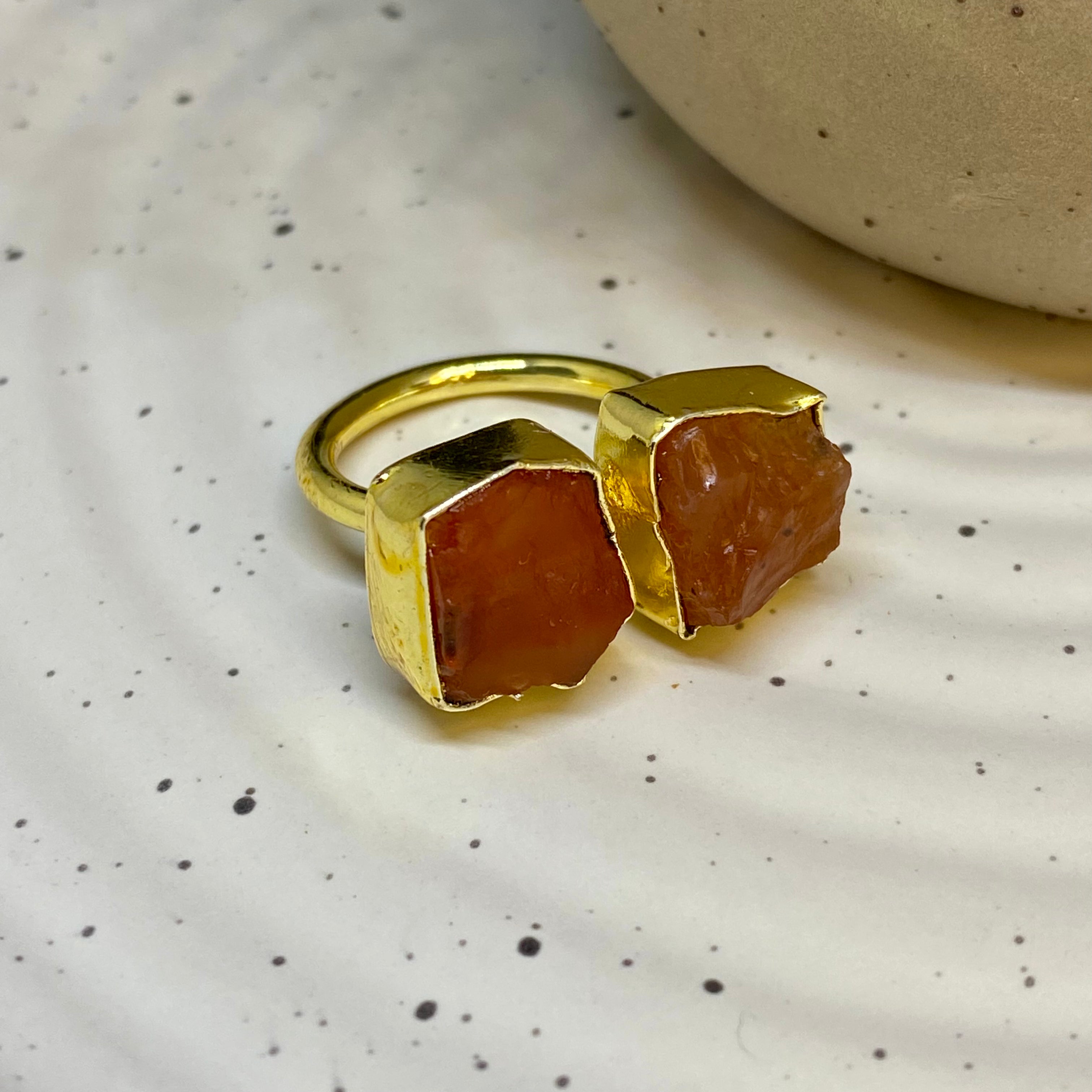 Two Uncut Stone Ring - Carnelian Gemstone