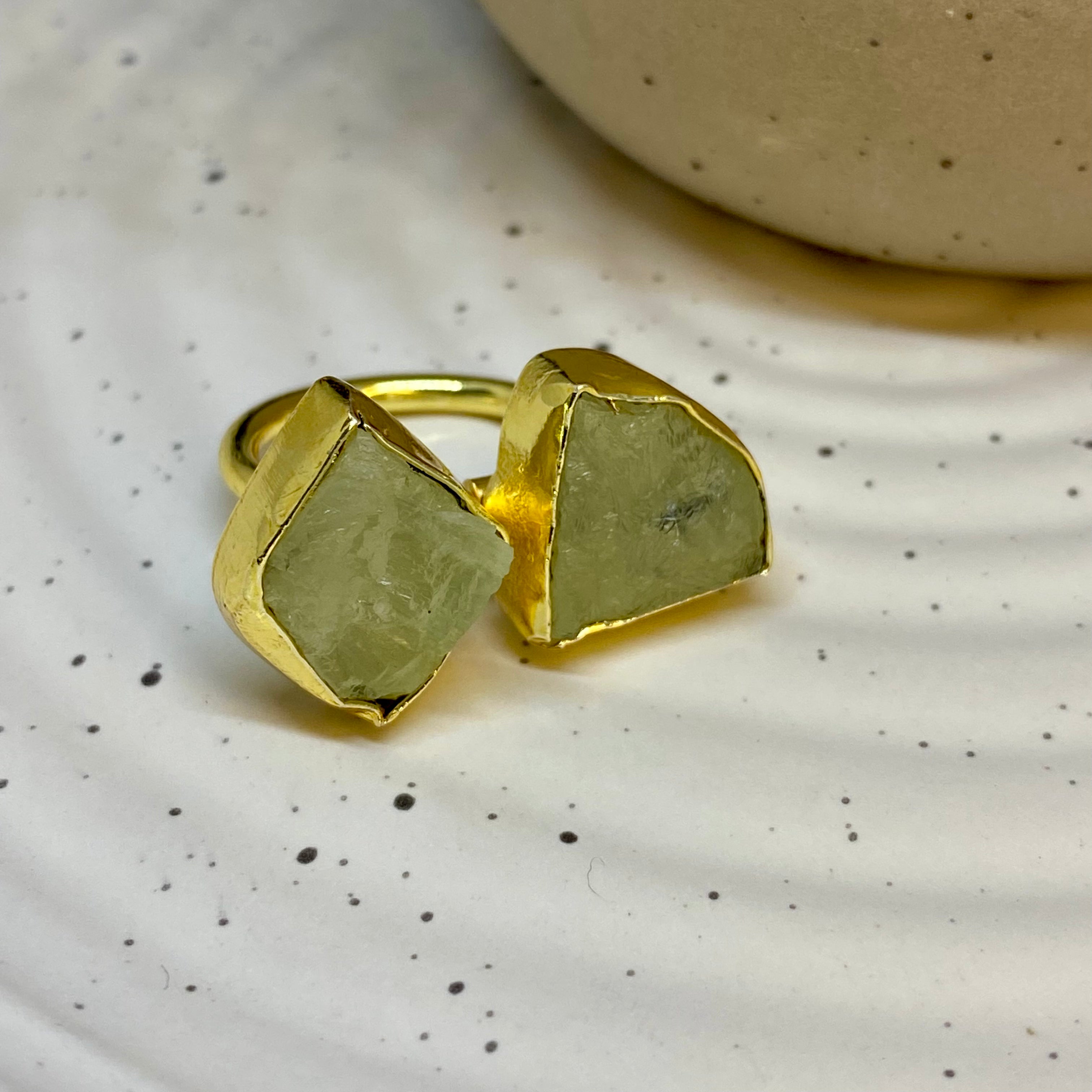 Two Uncut Stone Ring - Light Green