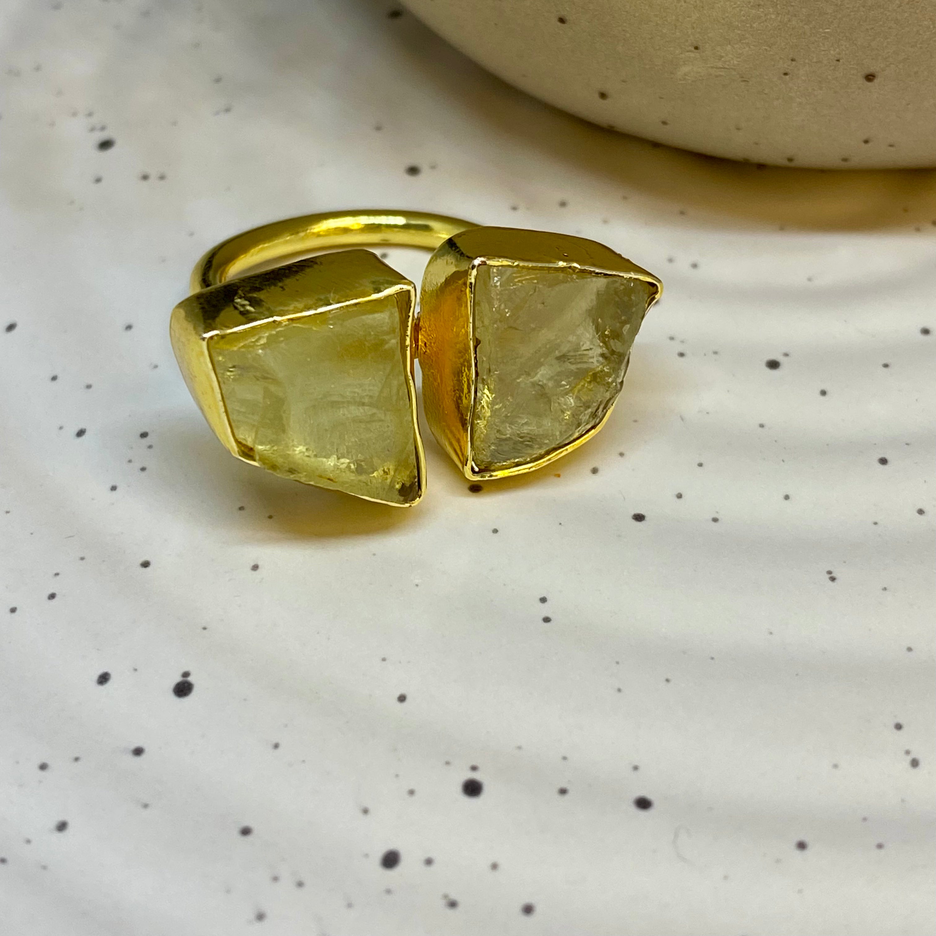 Two Uncut Stone Ring - Lemon Quartz