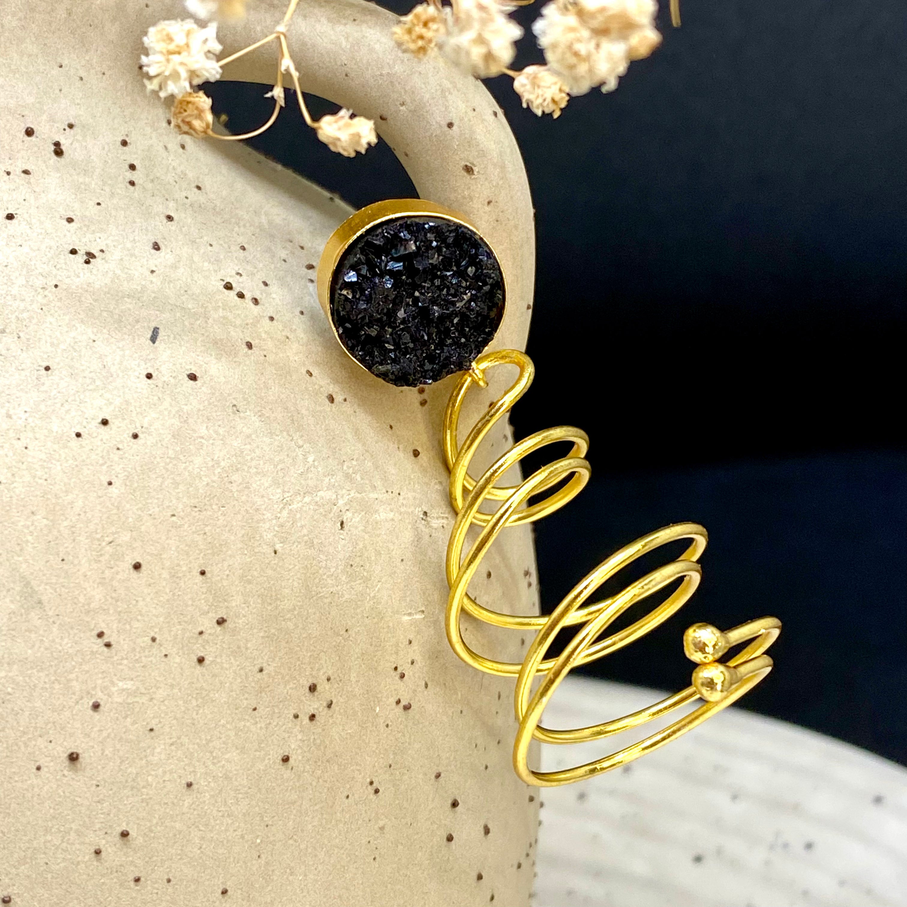 Spiral Druzy Stone Earring - Black