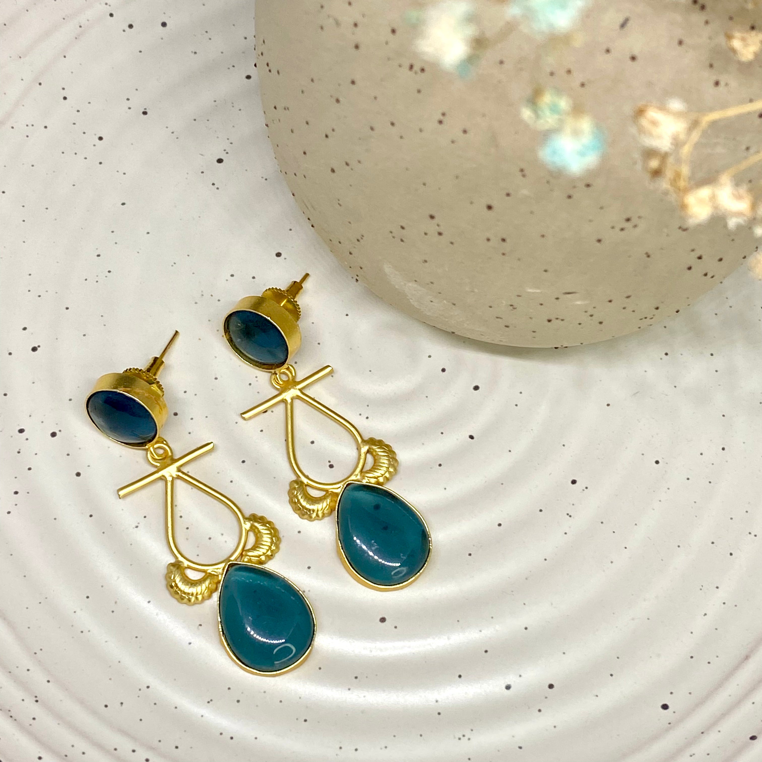 Drop Dangle Earring - Blue Gemstone