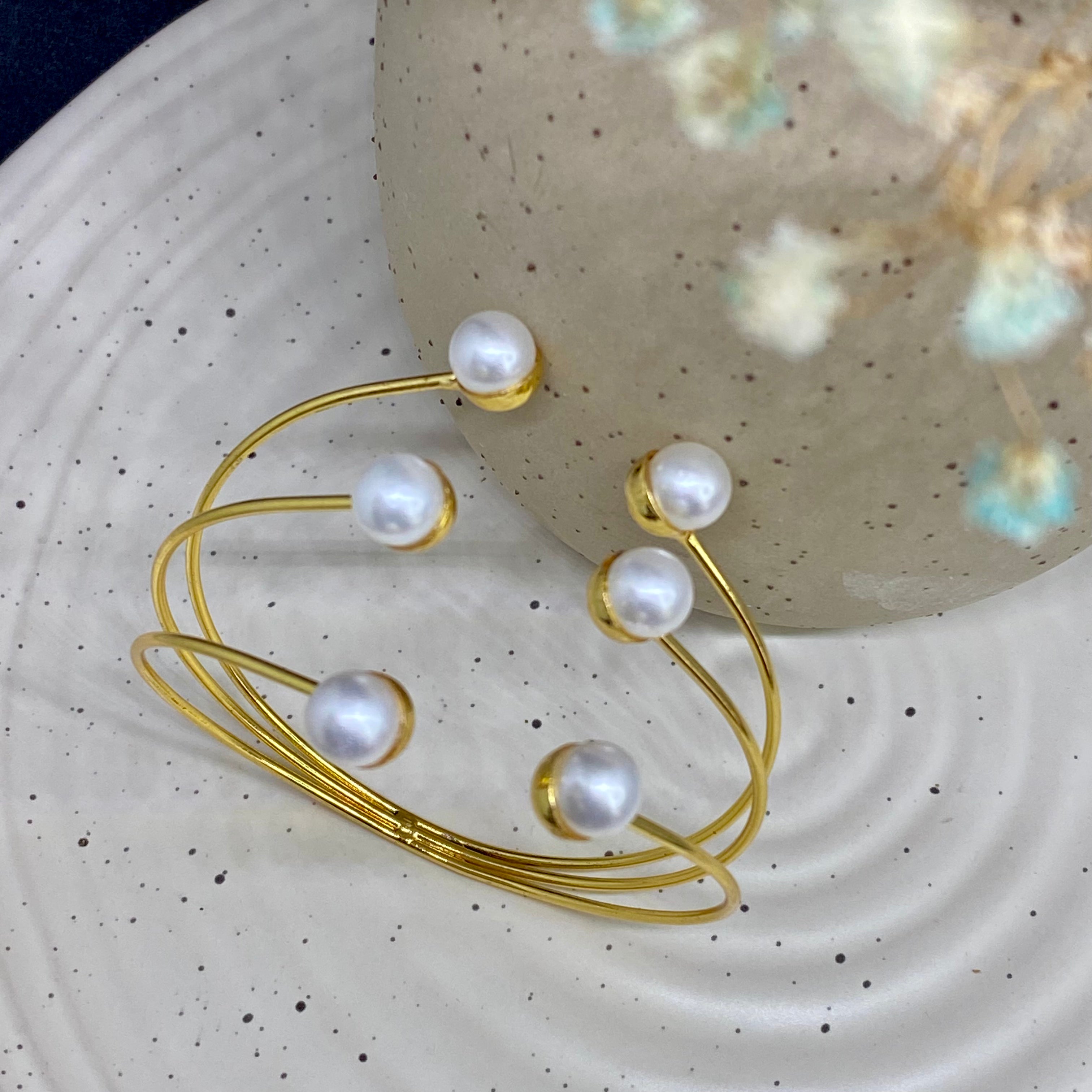 Triple Pearl Cuff Bangle