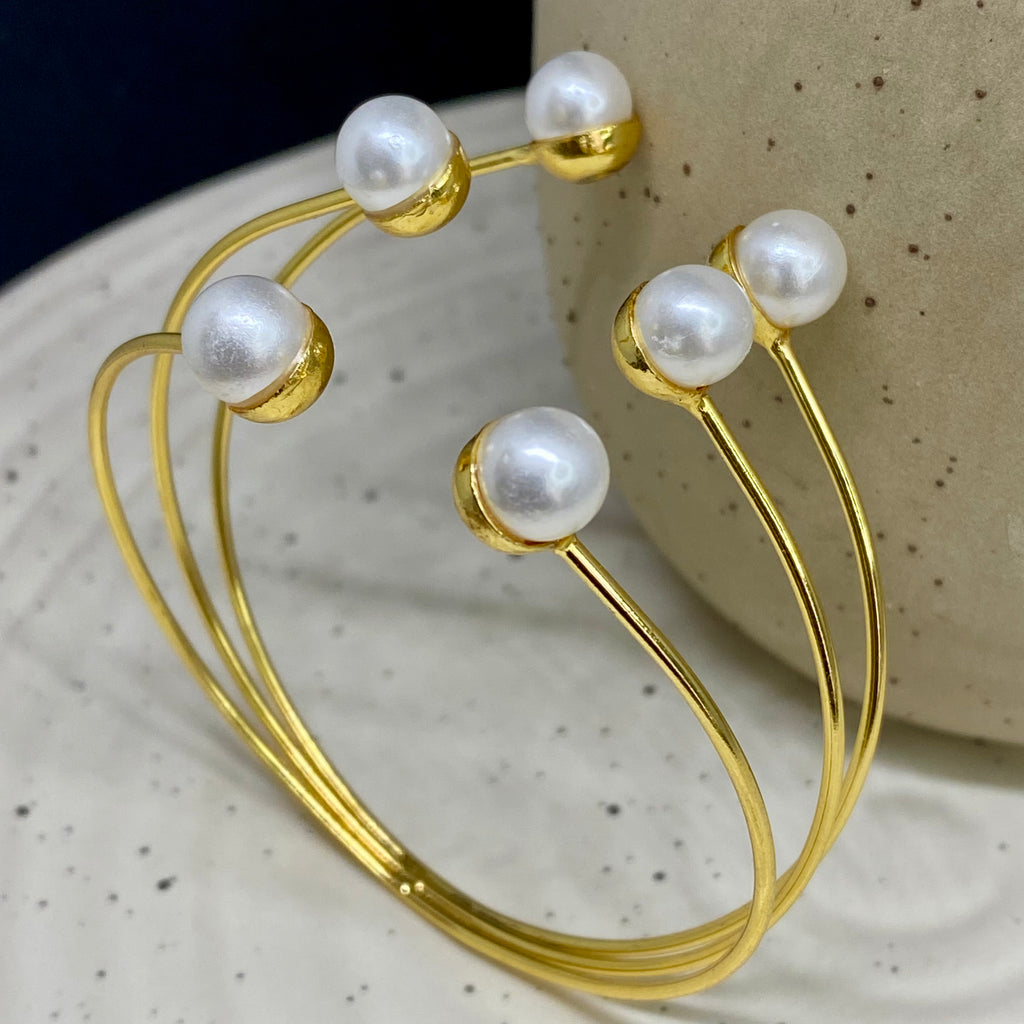 Triple Pearl Cuff Bangle