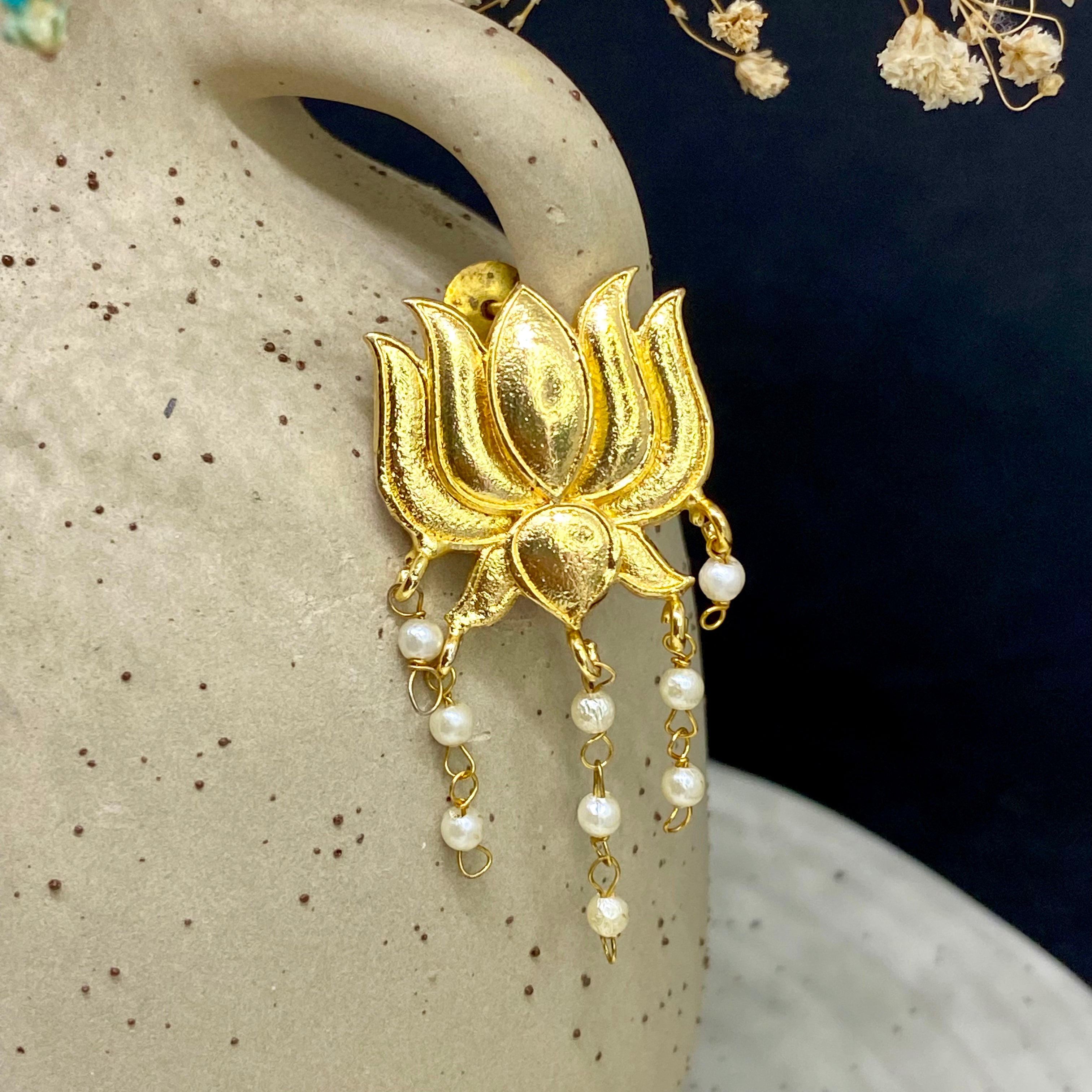 Lotus Pearl Drop Earring
