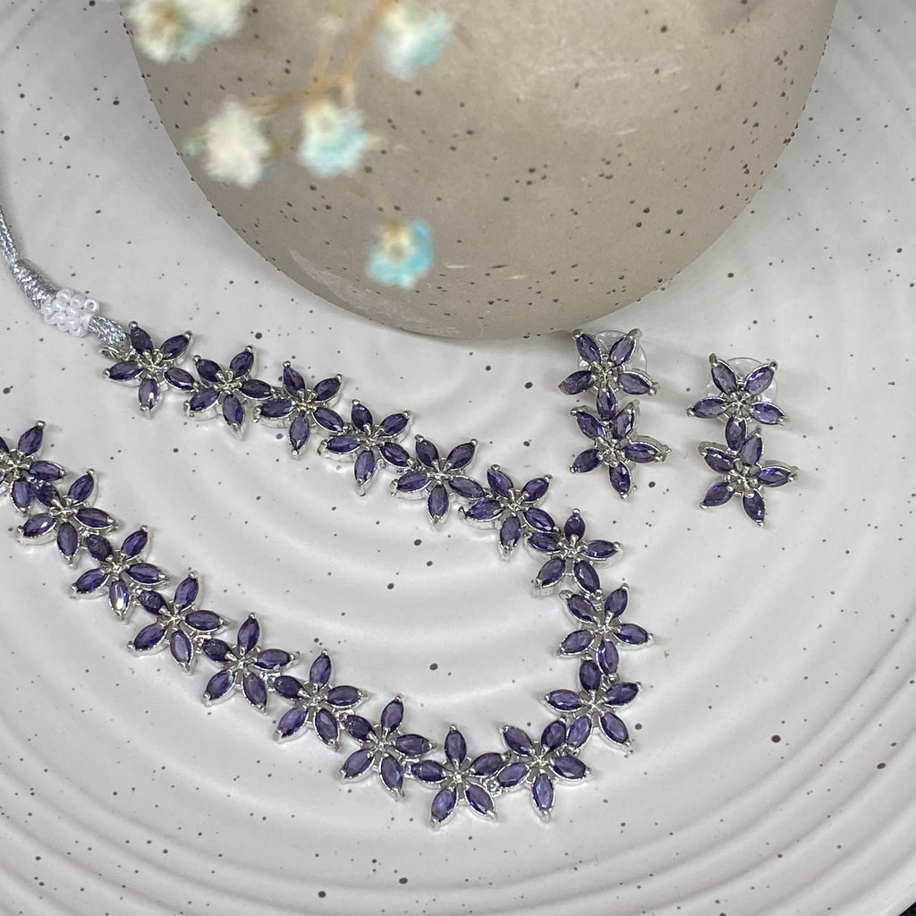 Purple Floral Necklace Set