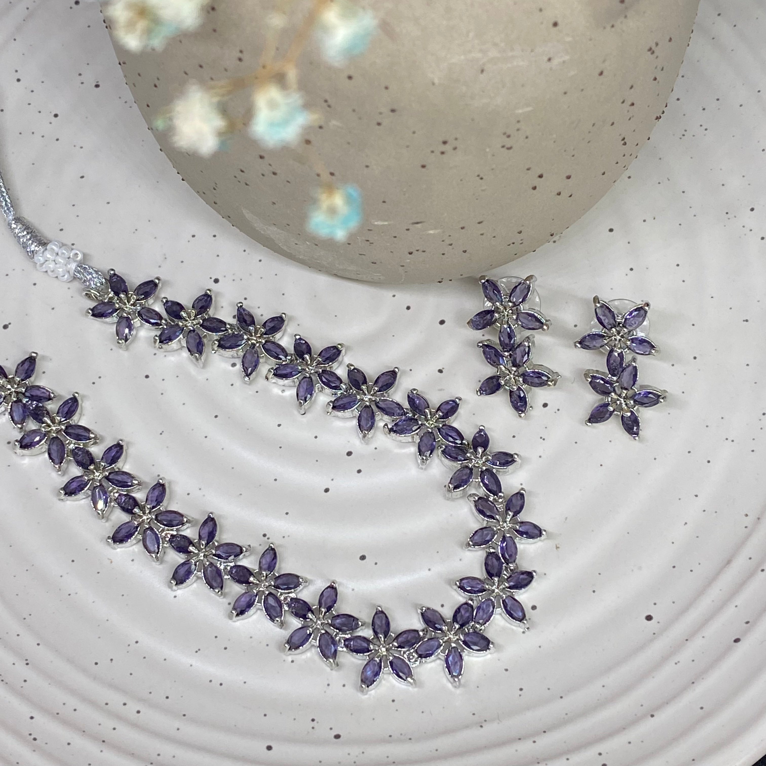 Purple Floral Necklace Set