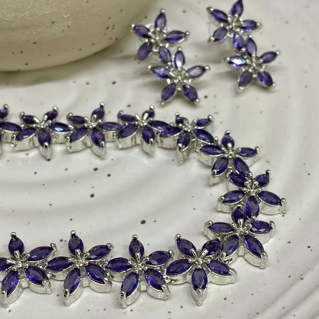 Purple Floral Necklace Set