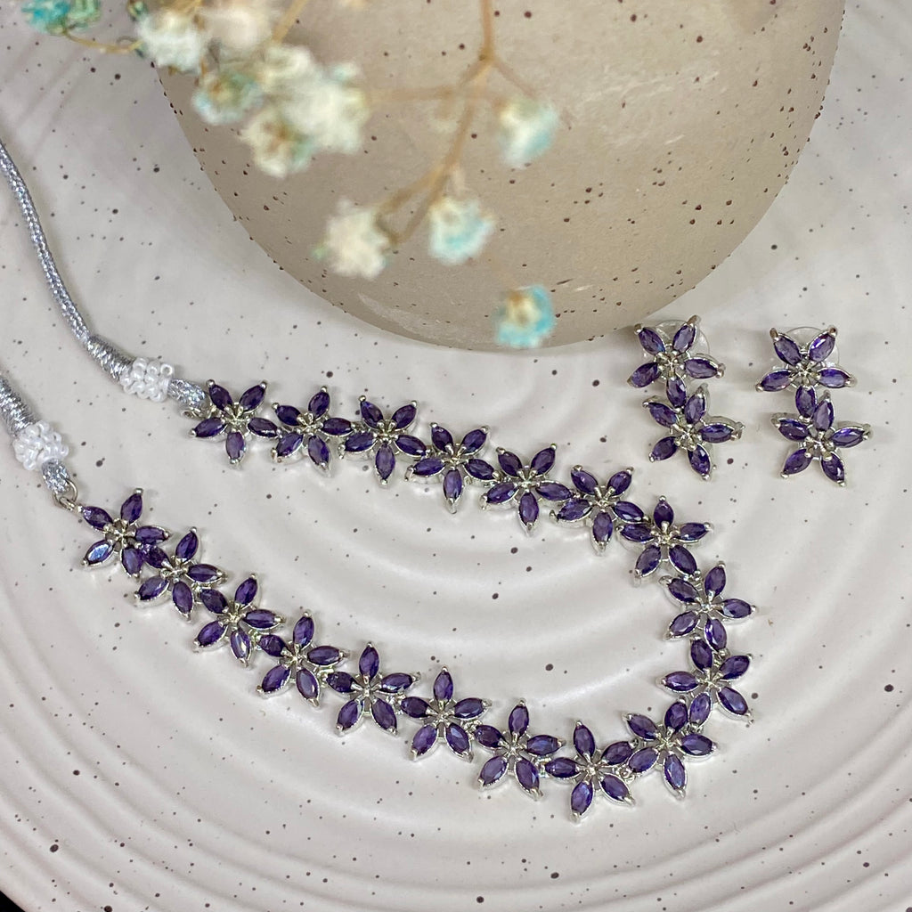Purple Floral Necklace Set