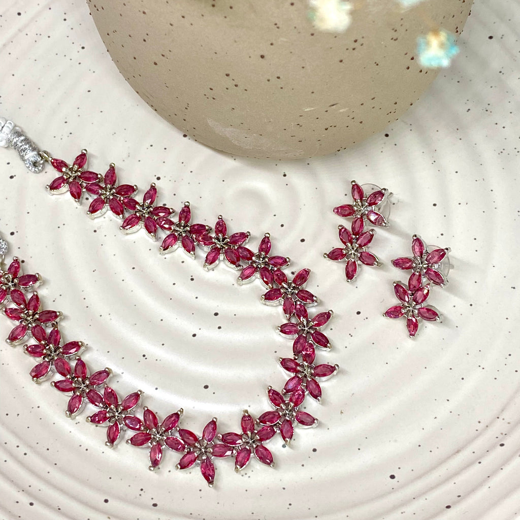 Floral American Diamond Necklace Set