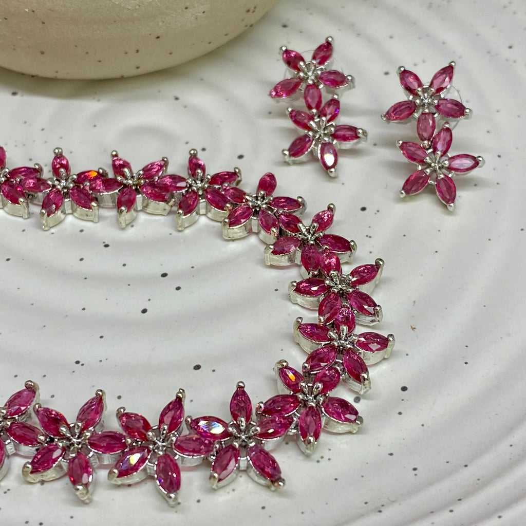 Floral American Diamond Necklace Set