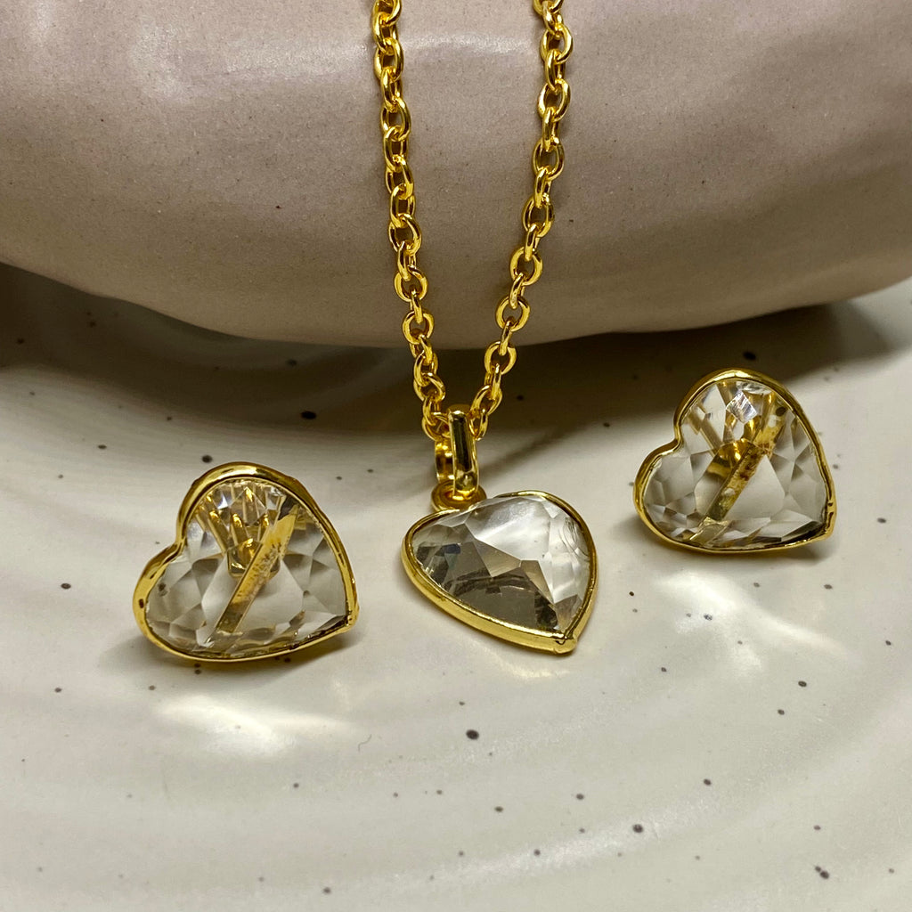 Clear Heart Necklace Set - 28