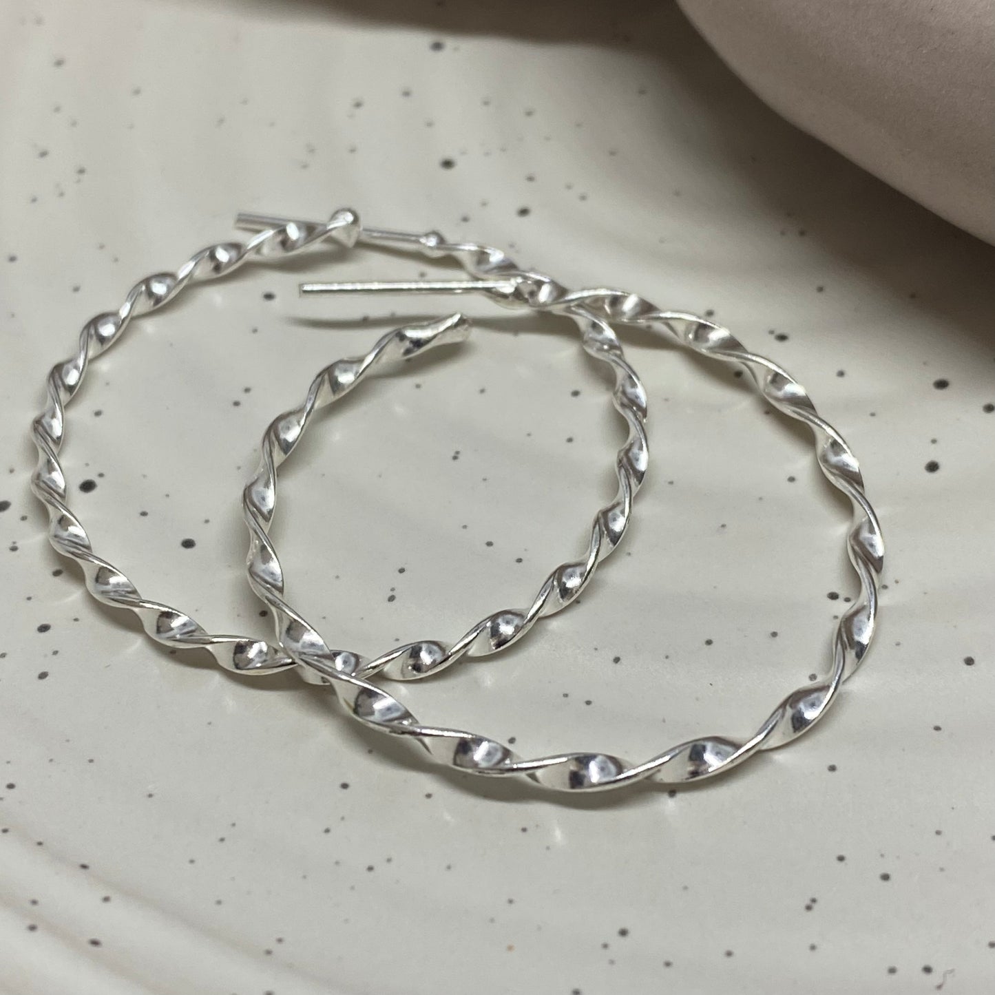 Large Silver Twisted Hoop - 52