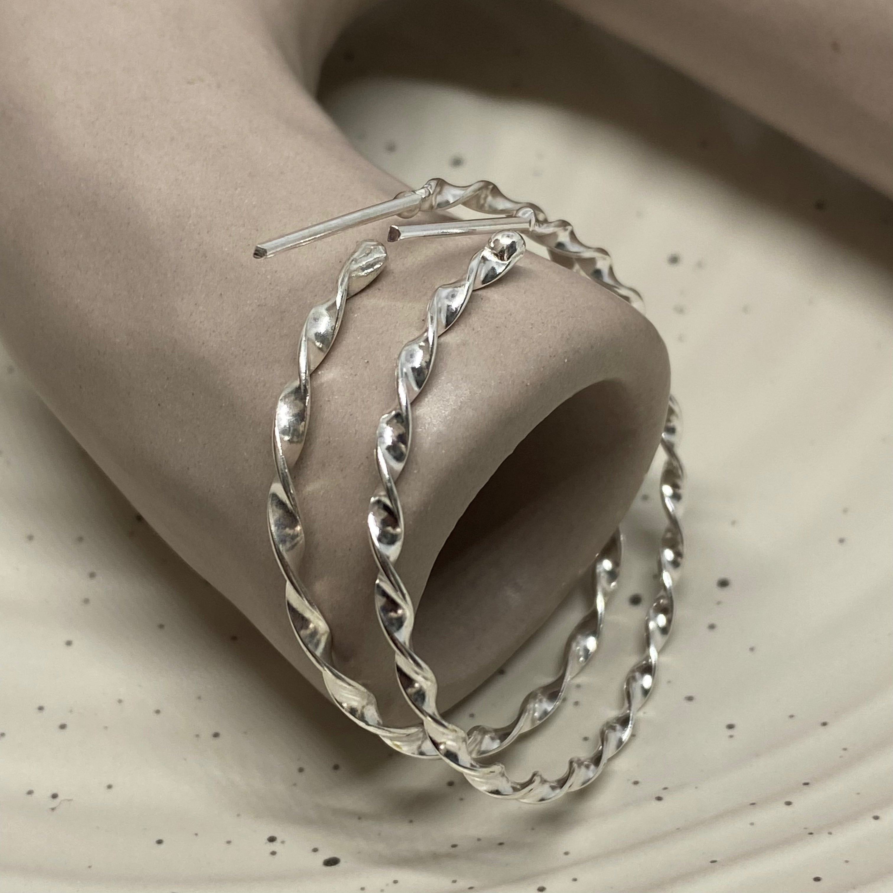 Large Silver Twisted Hoop - 52