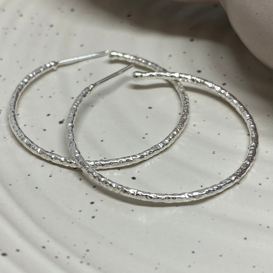 Large Hammered Silver Hoop - 53