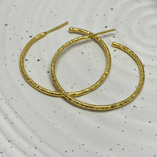 Large Hammered Golden Hoop - 55