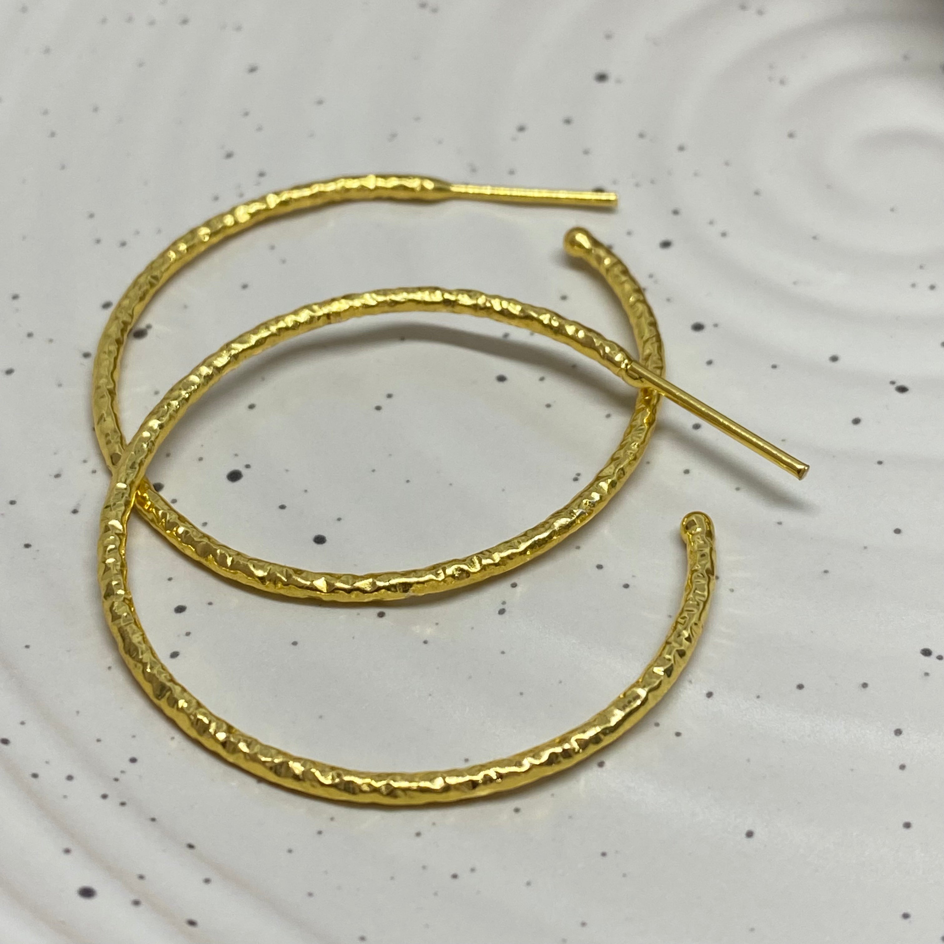 Large Hammered Golden Hoop - 55