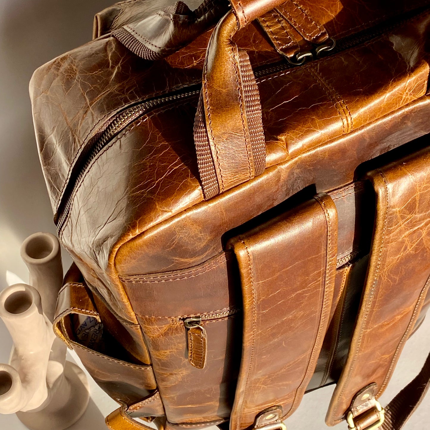 Genuine Leather Laptop Backpack- 10